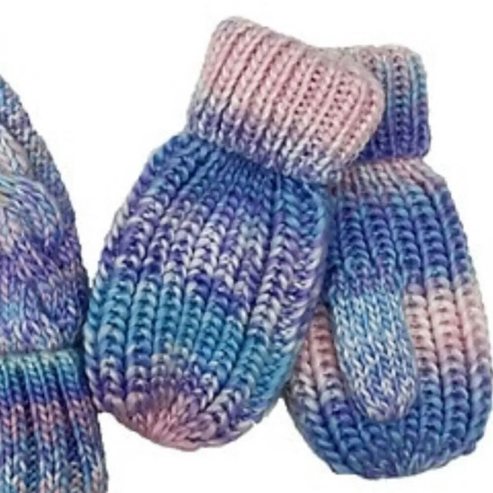 NWT West Loop Girl’s Blue,Purple.Pink, Mittens Gloves & Pom Pom Beanie hat set